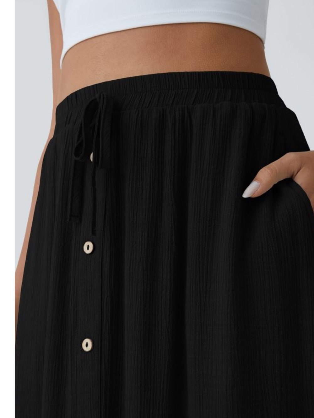 Halara Women's High Waisted Drawstring Pocket Flowy Midi Casual Skirt - Picture 4 of 8